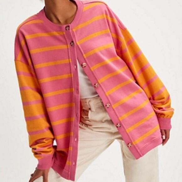 Free People Tops - Free People We the Free Classic Striped Cardigan in Orange Combo NWOT
